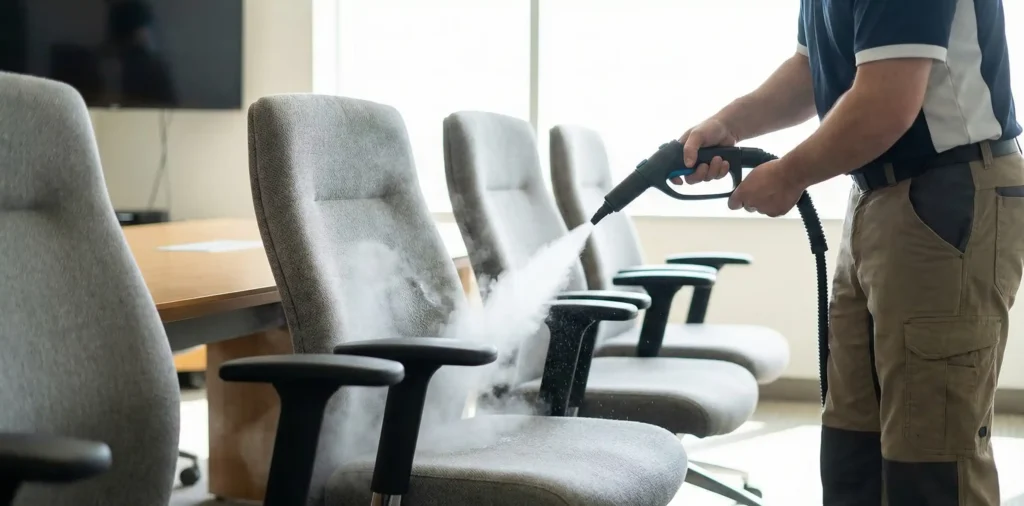 Βιολογικός καθαρισμός σε καρέκλες γραφείου και αίθουσες συσκέψεων για υγιεινό περιβάλλον εργασίας.